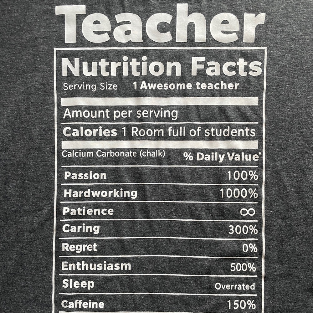 teacher nutrition facts t shirt